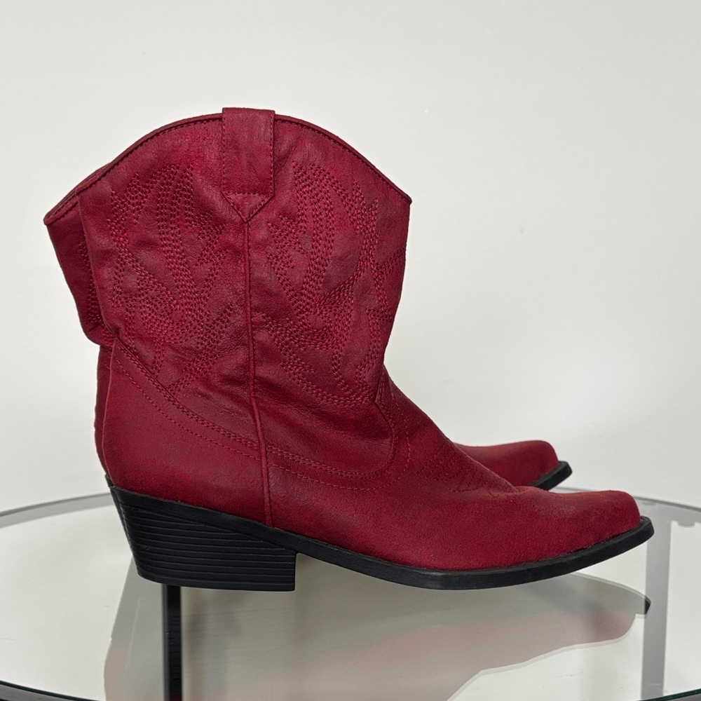 Women's Red Western Ankle Boots Mid-calf - Picture 2 of 14